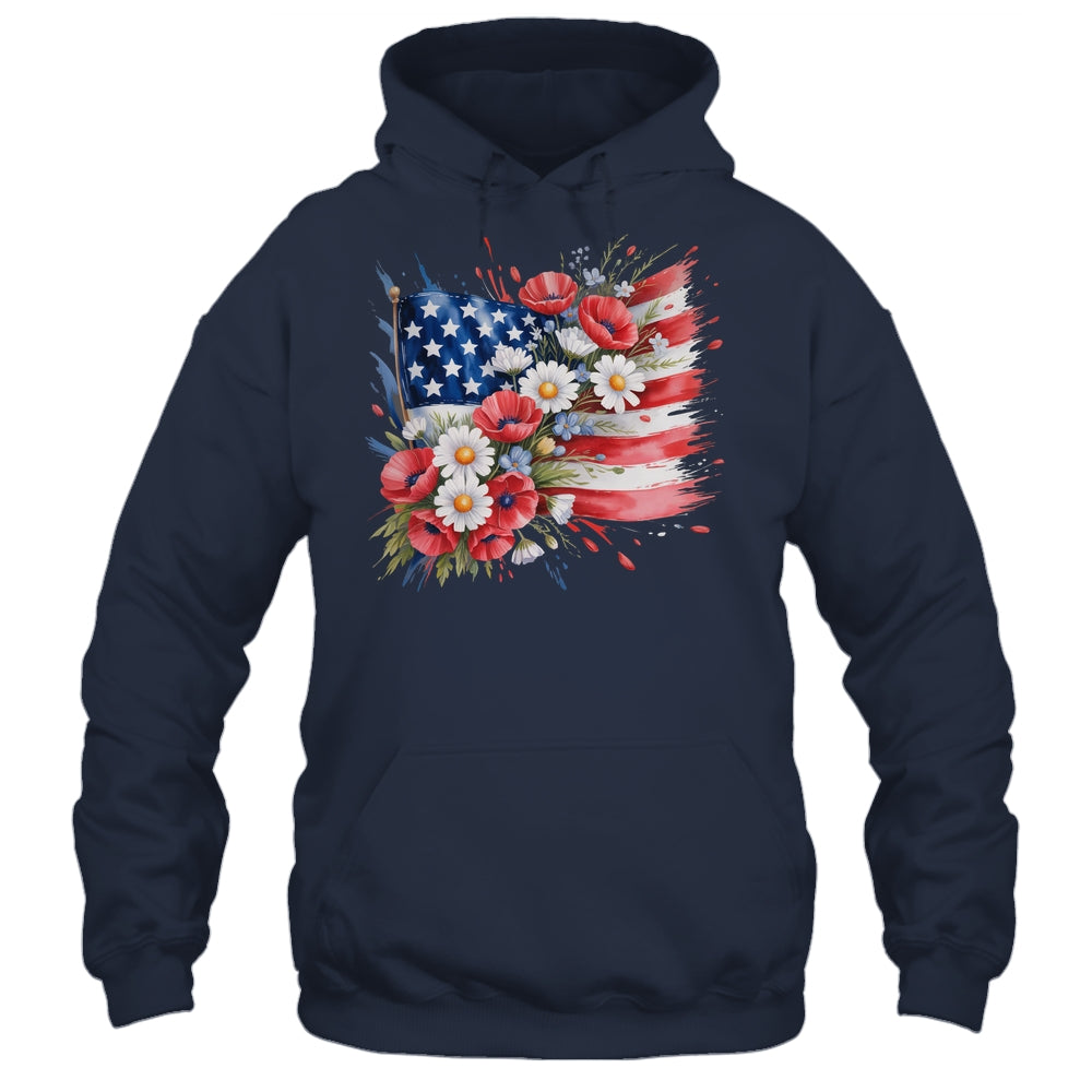 Floral Flag American Flag 4th Of July America Patriotic Shirt & Tank Top | siriusteestore