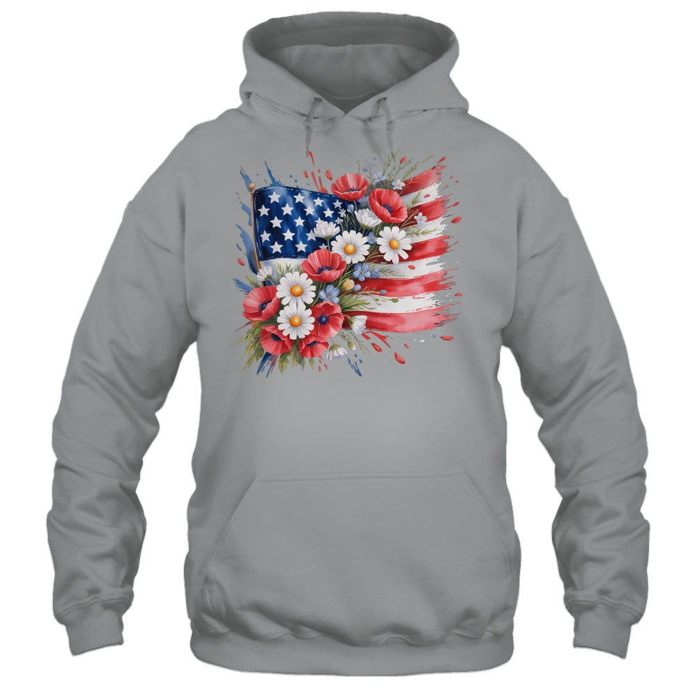 Floral Flag American Flag 4th Of July America Patriotic Shirt & Tank Top | siriusteestore
