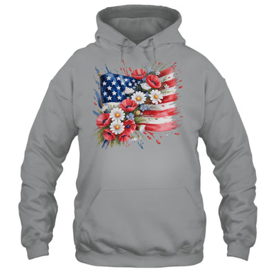 Floral Flag American Flag 4th Of July America Patriotic Shirt & Tank Top | siriusteestore