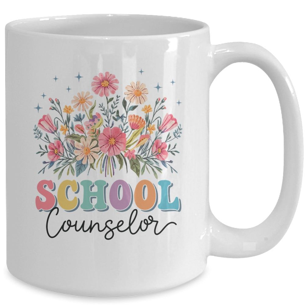 Floral Groovy Wildflower School Counselor Staff Women Retro Mug | siriusteestore