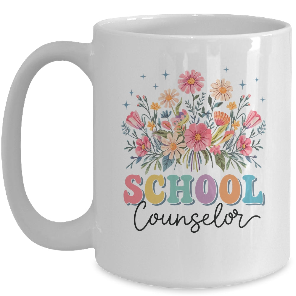 Floral Groovy Wildflower School Counselor Staff Women Retro Mug | siriusteestore