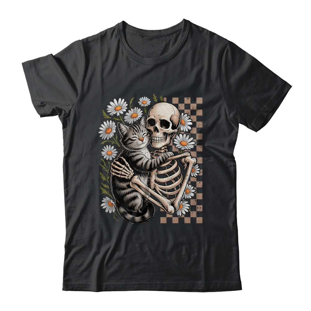 Floral Skeleton Hugging Cat Halloween Cat Lover For Mom Dad Shirt & Sweatshirt | siriusteestore