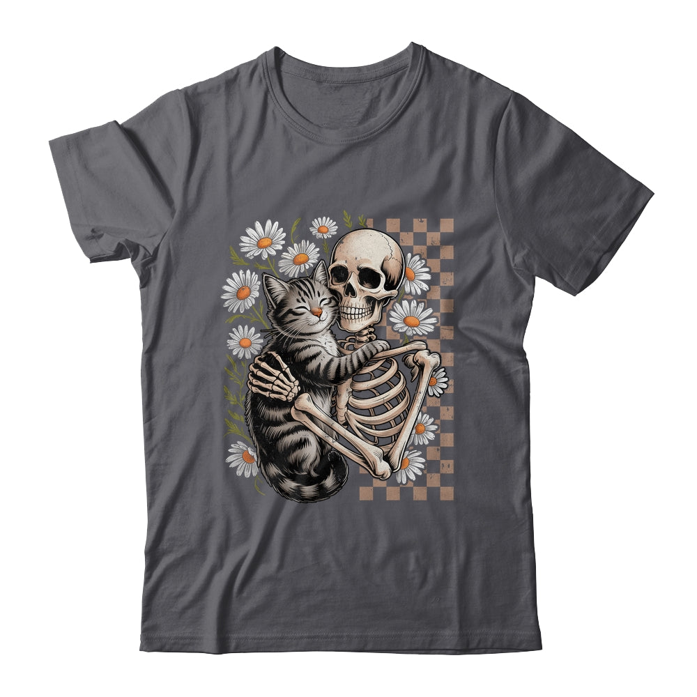 Floral Skeleton Hugging Cat Halloween Cat Lover For Mom Dad Shirt & Sweatshirt | siriusteestore