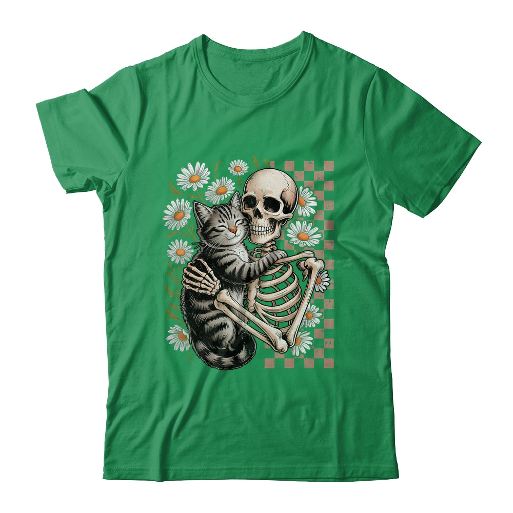 Floral Skeleton Hugging Cat Halloween Cat Lover For Mom Dad Shirt & Sweatshirt | siriusteestore