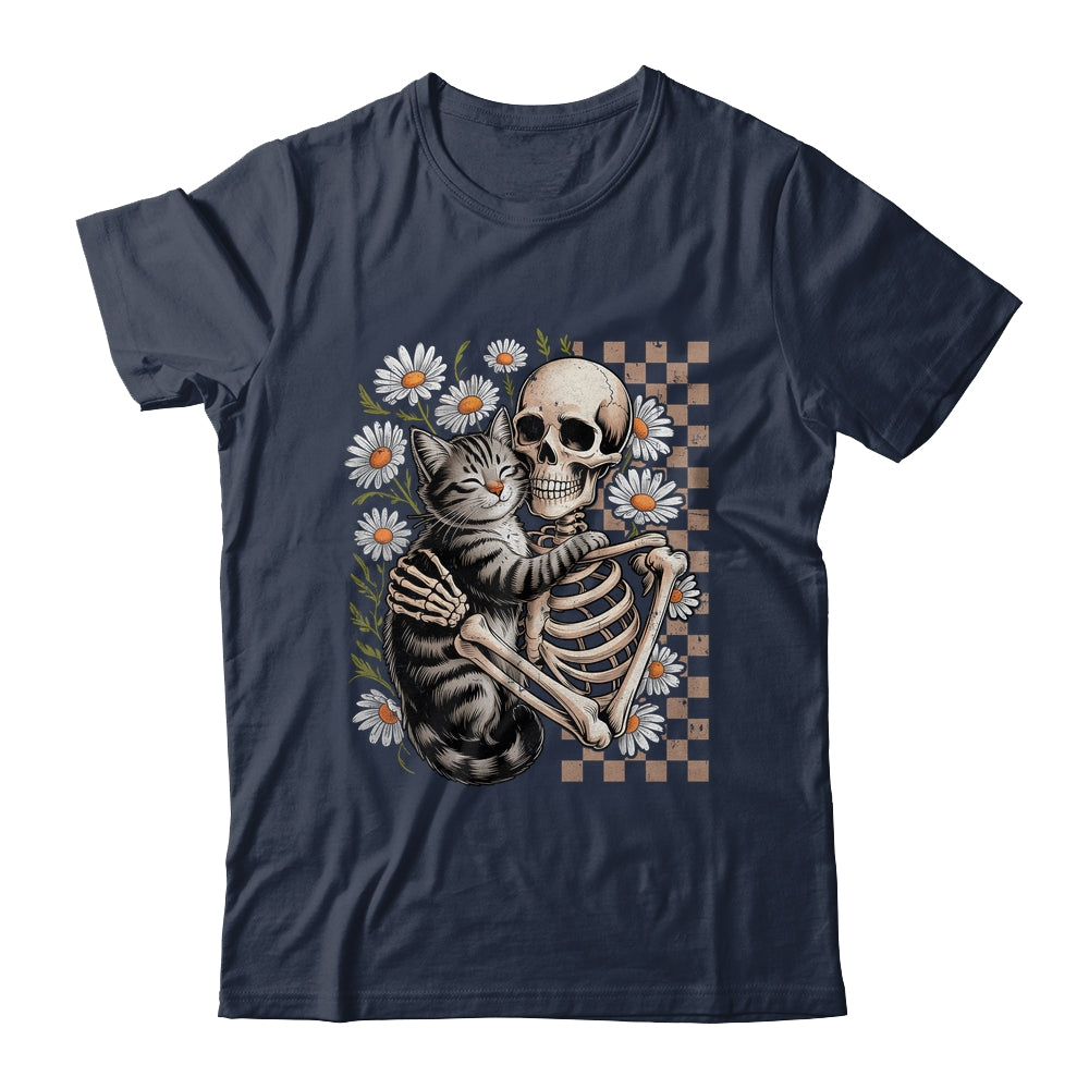 Floral Skeleton Hugging Cat Halloween Cat Lover For Mom Dad Shirt & Sweatshirt | siriusteestore