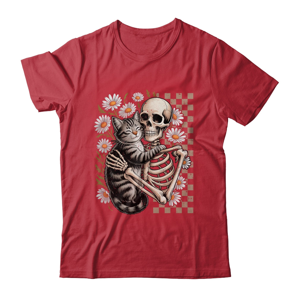 Floral Skeleton Hugging Cat Halloween Cat Lover For Mom Dad Shirt & Sweatshirt | siriusteestore
