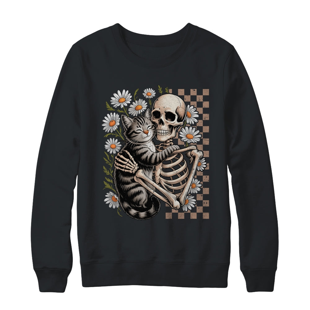 Floral Skeleton Hugging Cat Halloween Cat Lover For Mom Dad Shirt & Sweatshirt | siriusteestore