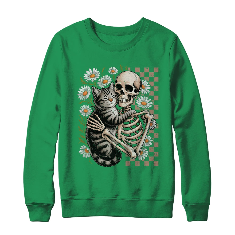 Floral Skeleton Hugging Cat Halloween Cat Lover For Mom Dad Shirt & Sweatshirt | siriusteestore