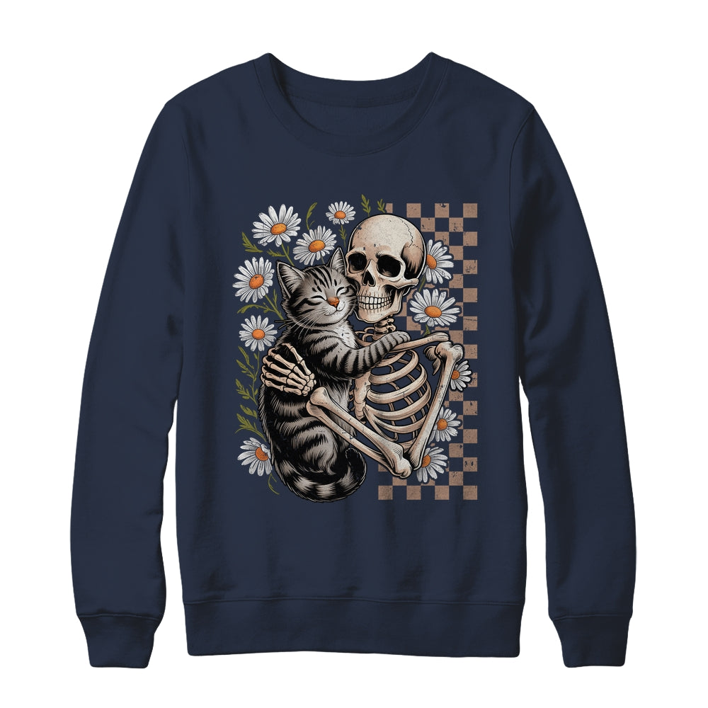 Floral Skeleton Hugging Cat Halloween Cat Lover For Mom Dad Shirt & Sweatshirt | siriusteestore