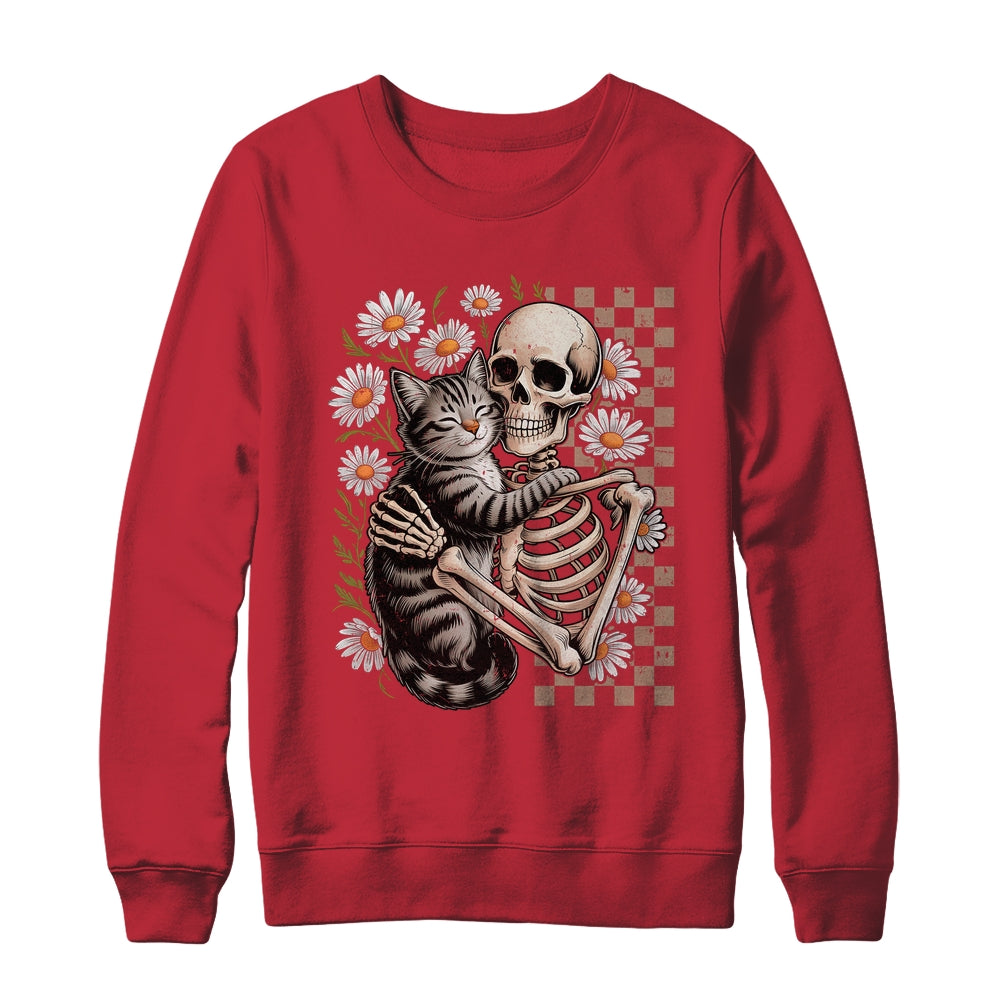 Floral Skeleton Hugging Cat Halloween Cat Lover For Mom Dad Shirt & Sweatshirt | siriusteestore