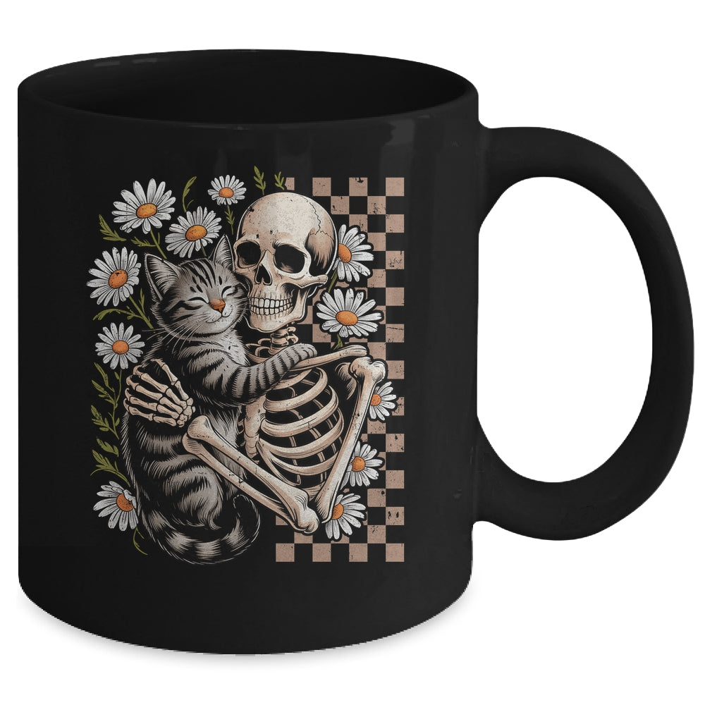 Floral Skeleton Hugging Cat Halloween Cat Lover For Mom Dad Mug | siriusteestore