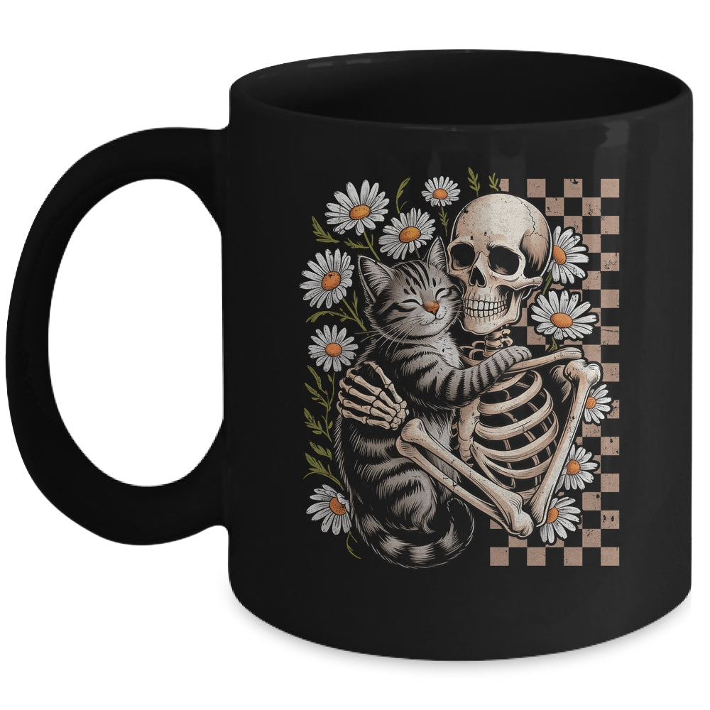 Floral Skeleton Hugging Cat Halloween Cat Lover For Mom Dad Mug | siriusteestore