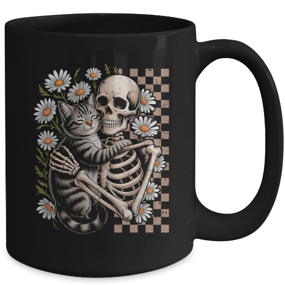 Floral Skeleton Hugging Cat Halloween Cat Lover For Mom Dad Mug | siriusteestore