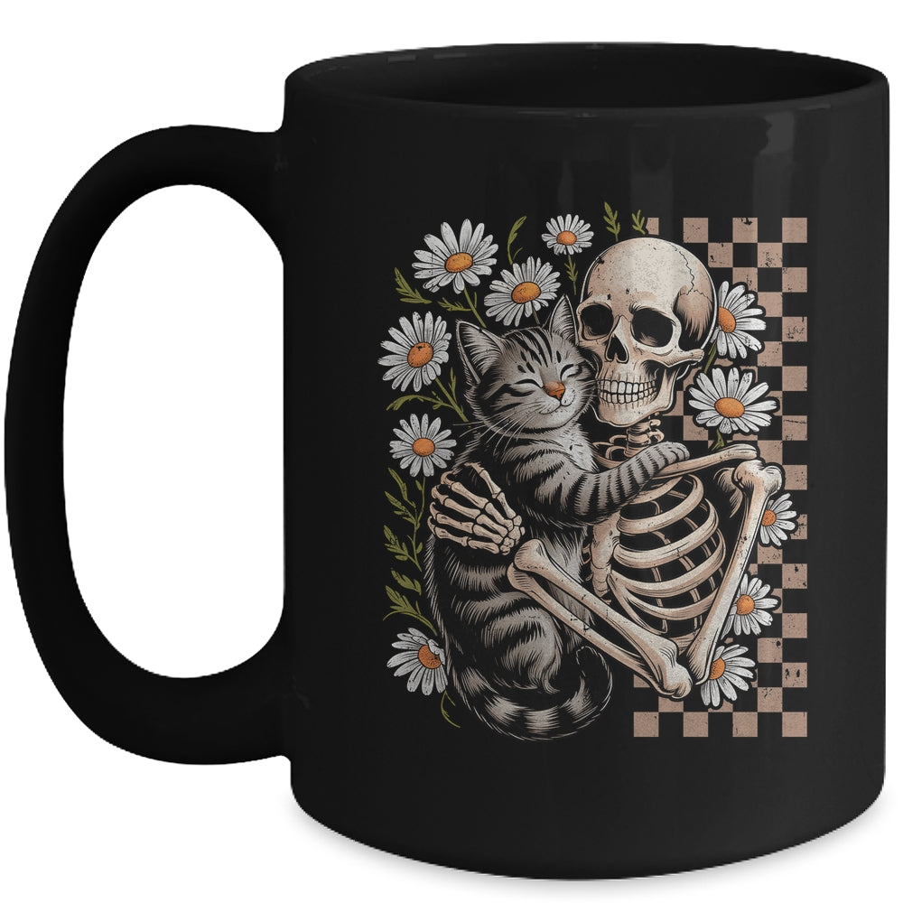 Floral Skeleton Hugging Cat Halloween Cat Lover For Mom Dad Mug | siriusteestore