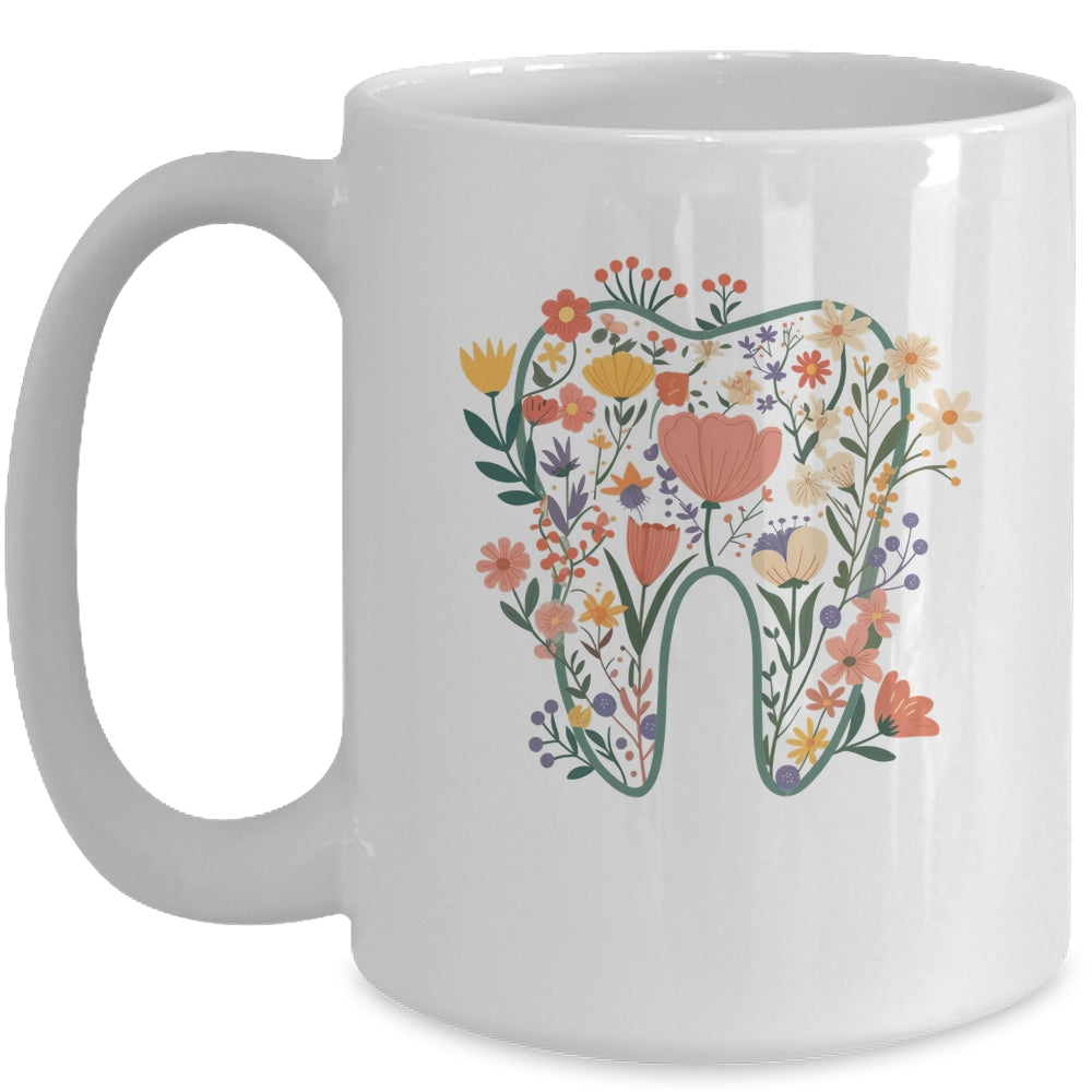 Floral Tooth Boho Flower Dental Student Dental Assistant Mug | siriusteestore