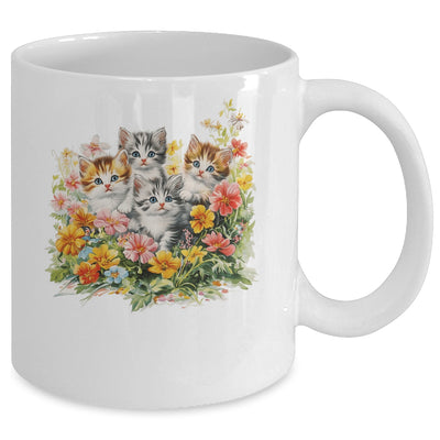 Floral Vintage Aesthetic Painted Kittens Cat Lover Flower Mug | siriusteestore