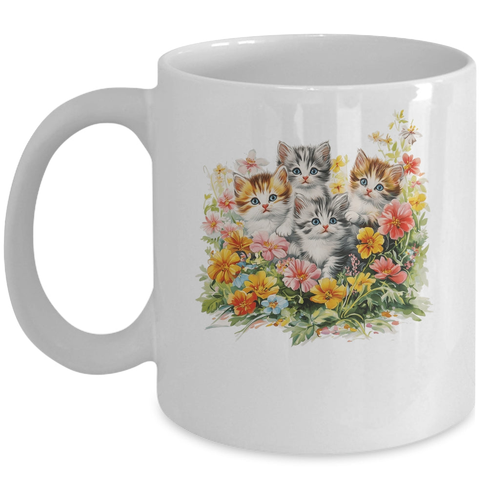 Floral Vintage Aesthetic Painted Kittens Cat Lover Flower Mug | siriusteestore