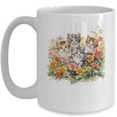 Floral Vintage Aesthetic Painted Kittens Cat Lover Flower Mug | siriusteestore