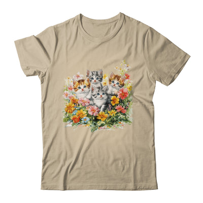 Floral Vintage Aesthetic Painted Kittens Cat Lover Flower Shirt & Tank Top | siriusteestore
