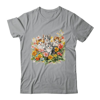 Floral Vintage Aesthetic Painted Kittens Cat Lover Flower Shirt & Tank Top | siriusteestore