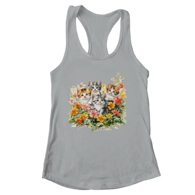 Floral Vintage Aesthetic Painted Kittens Cat Lover Flower Shirt & Tank Top | siriusteestore