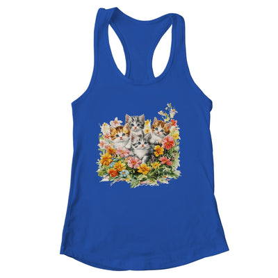 Floral Vintage Aesthetic Painted Kittens Cat Lover Flower Shirt & Tank Top | siriusteestore