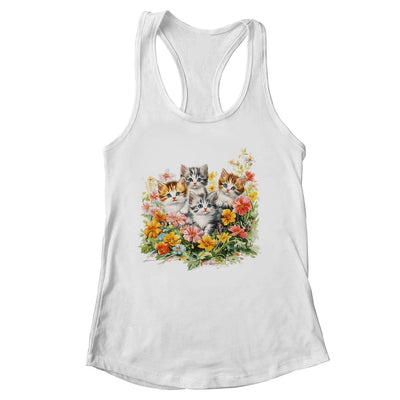Floral Vintage Aesthetic Painted Kittens Cat Lover Flower Shirt & Tank Top | siriusteestore