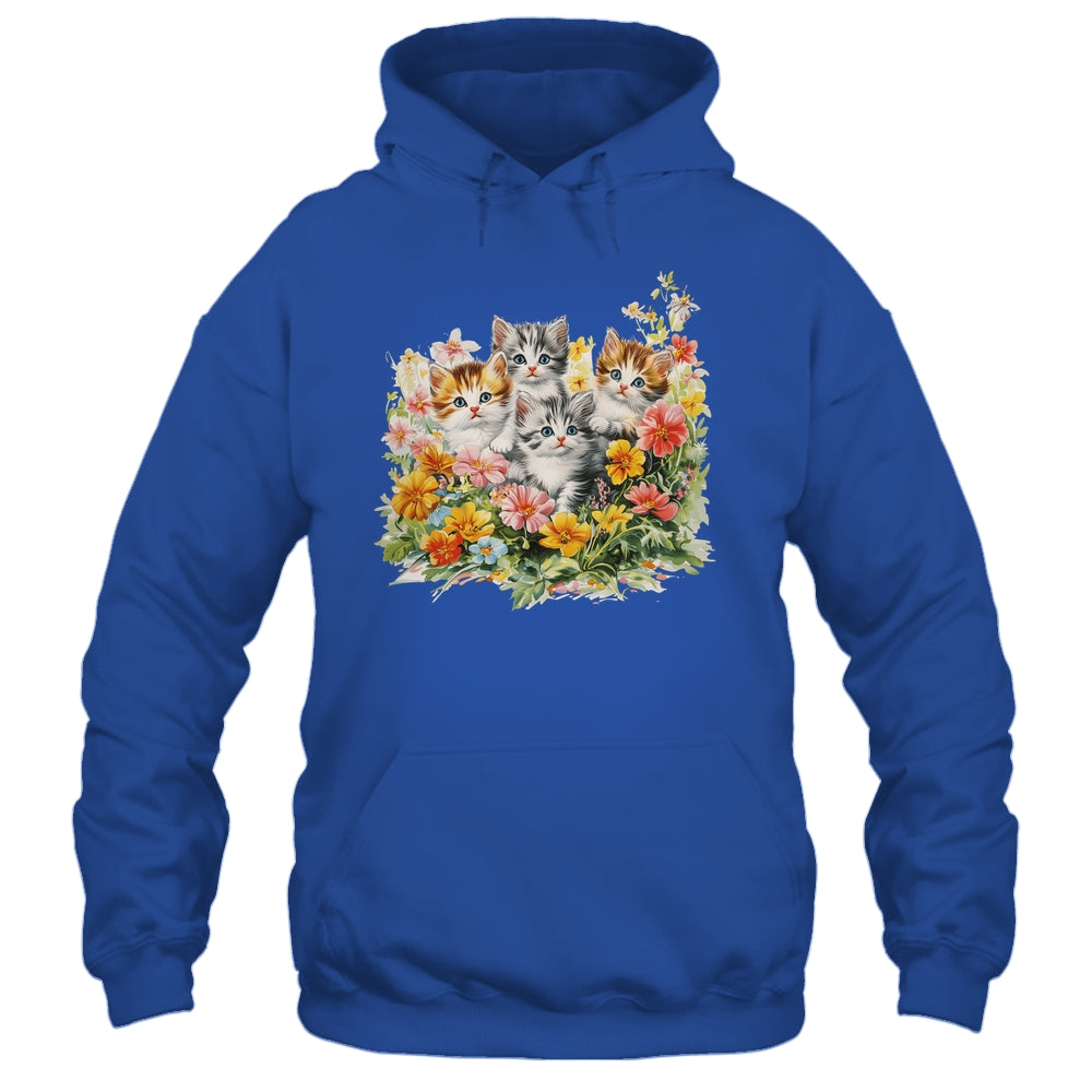 Floral Vintage Aesthetic Painted Kittens Cat Lover Flower Shirt & Tank Top | siriusteestore