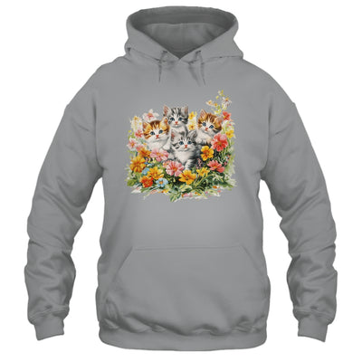 Floral Vintage Aesthetic Painted Kittens Cat Lover Flower Shirt & Tank Top | siriusteestore