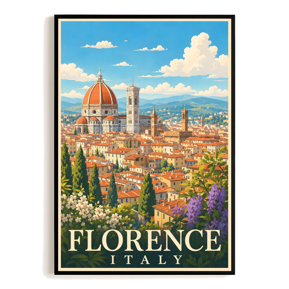 Florence Italy Vintage Travel Poster Duomo Cathedral Cityscape Wall Art Decor Landscape Print Painting Ideal For Home Living Room Office Bedroom Decor Unframed | siriusteestore
