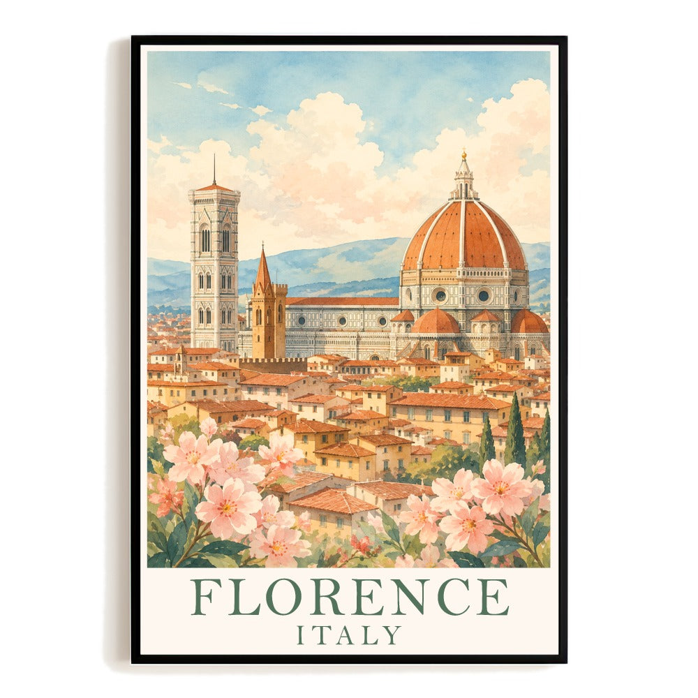 Florence Italy Vintage Travel Poster Duomo Cathedral Cityscape Wall Art Landscape Print Picture Souvenir For Home Living Room Office Bedroom Decor Unframed | siriusteestore