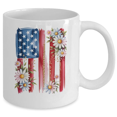 Flower Brushstroke America Flag 4th Of July Jesus Christian Mug | siriusteestore