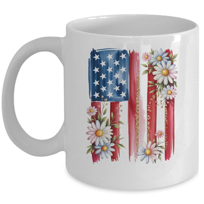 Flower Brushstroke America Flag 4th Of July Jesus Christian Mug | siriusteestore