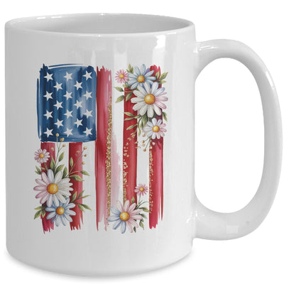 Flower Brushstroke America Flag 4th Of July Jesus Christian Mug | siriusteestore