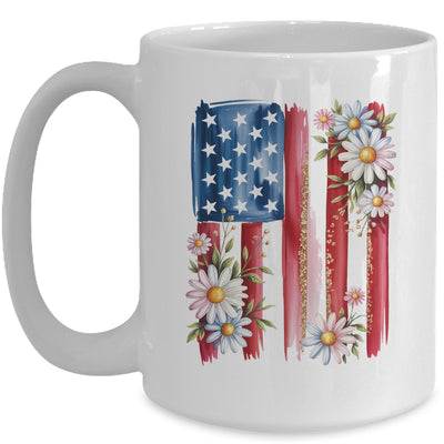Flower Brushstroke America Flag 4th Of July Jesus Christian Mug | siriusteestore