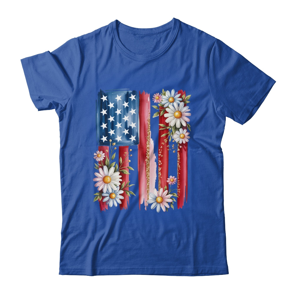 Flower Brushstroke America Flag 4th Of July Jesus Christian Shirt & Tank Top | siriusteestore