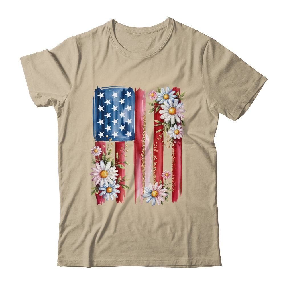 Flower Brushstroke America Flag 4th Of July Jesus Christian Shirt & Tank Top | siriusteestore