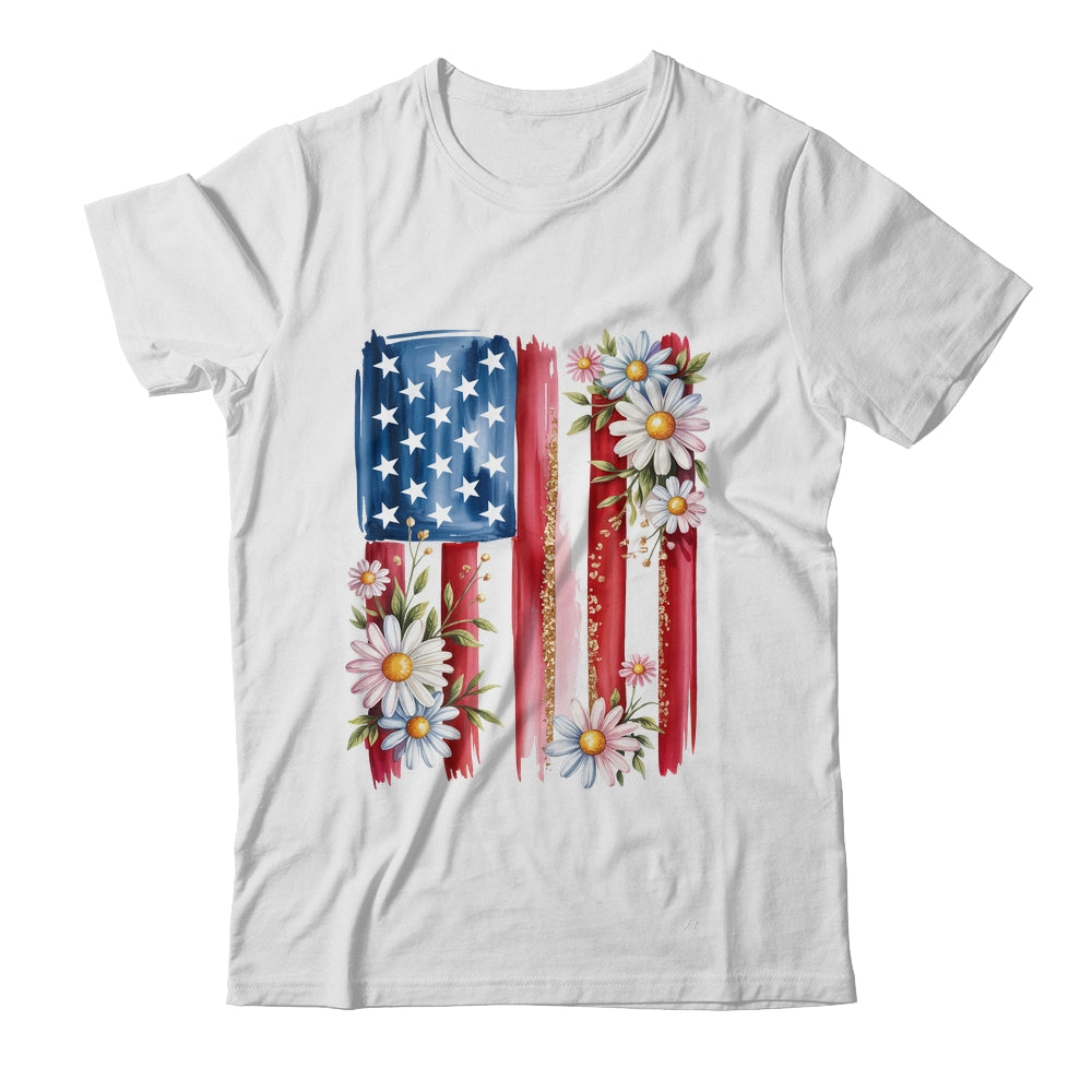 Flower Brushstroke America Flag 4th Of July Jesus Christian Shirt & Tank Top | siriusteestore