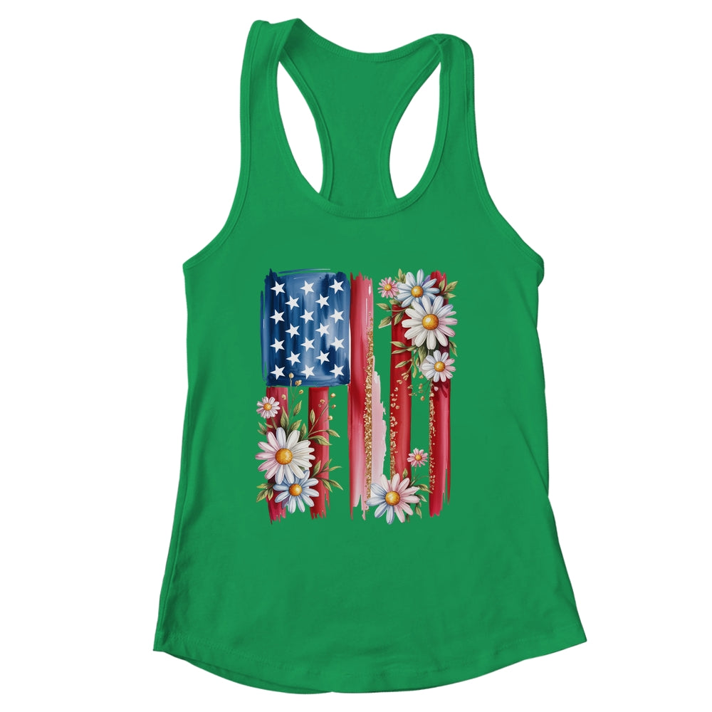 Flower Brushstroke America Flag 4th Of July Jesus Christian Shirt & Tank Top | siriusteestore