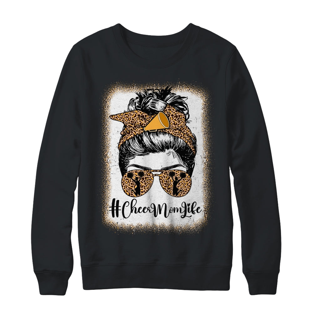 Football Cheer Mom Life Bleached Leopard Messy Bun Women Shirt & Sweatshirt | siriusteestore