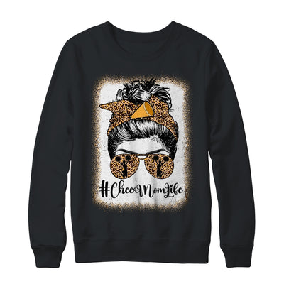 Football Cheer Mom Life Bleached Leopard Messy Bun Women Shirt & Sweatshirt | siriusteestore