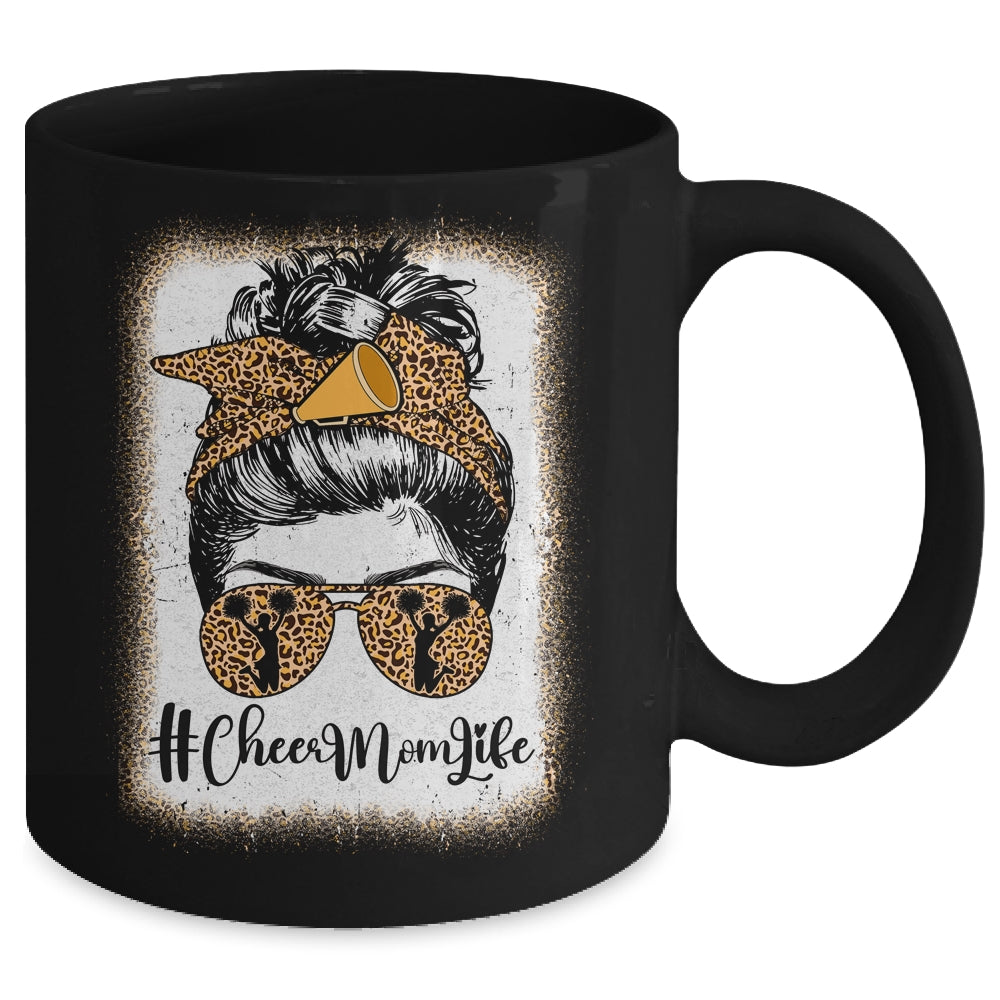 Football Cheer Mom Life Bleached Leopard Messy Bun Women Mug | siriusteestore