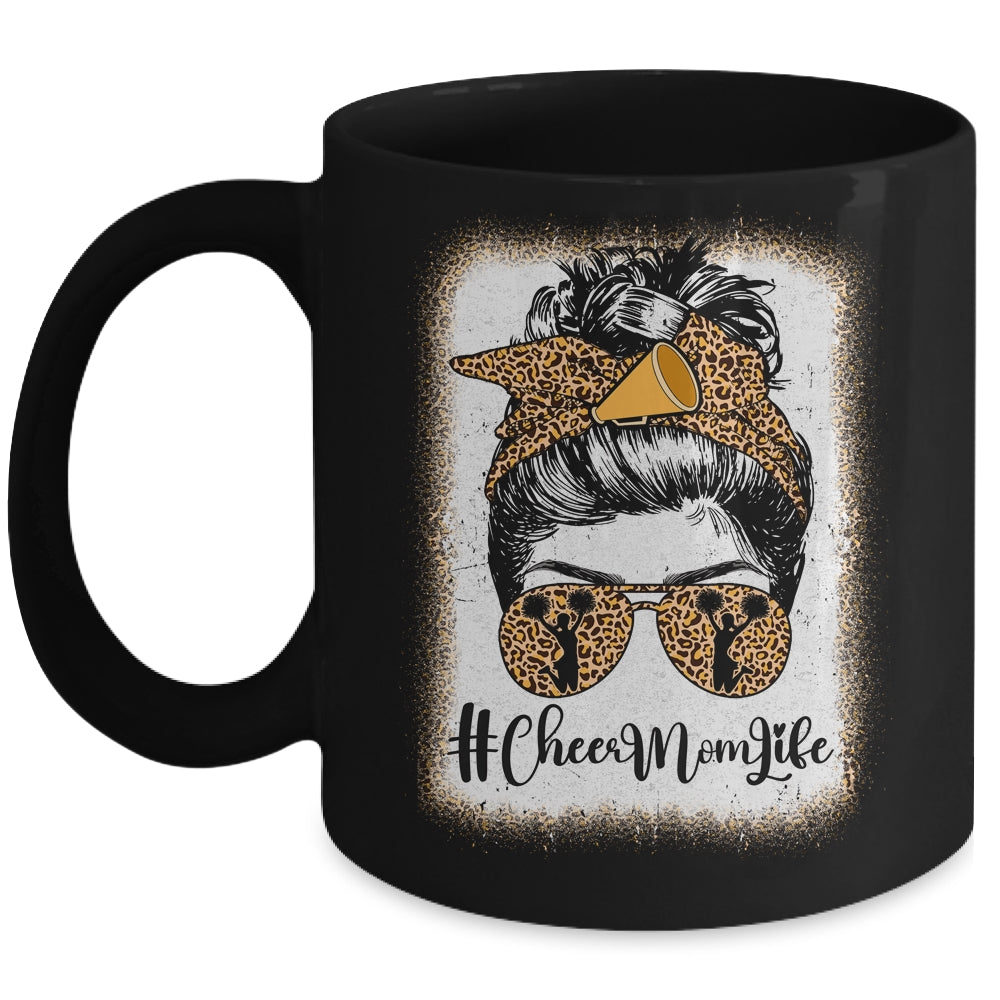 Football Cheer Mom Life Bleached Leopard Messy Bun Women Mug | siriusteestore