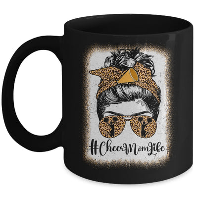 Football Cheer Mom Life Bleached Leopard Messy Bun Women Mug | siriusteestore