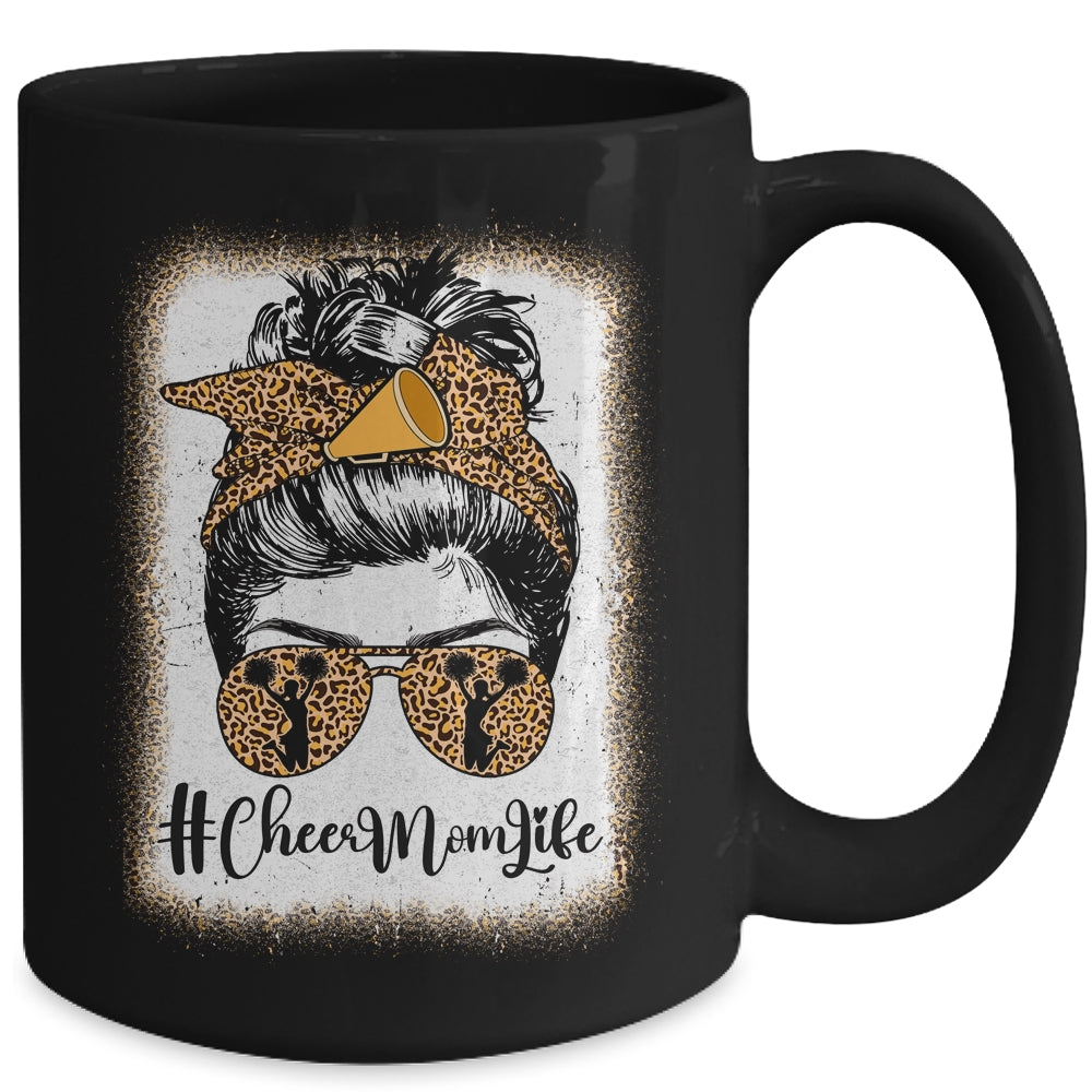 Football Cheer Mom Life Bleached Leopard Messy Bun Women Mug | siriusteestore