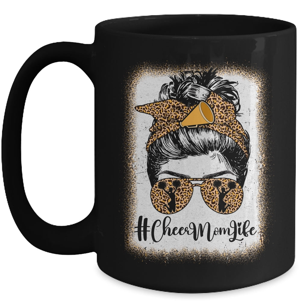 Football Cheer Mom Life Bleached Leopard Messy Bun Women Mug | siriusteestore