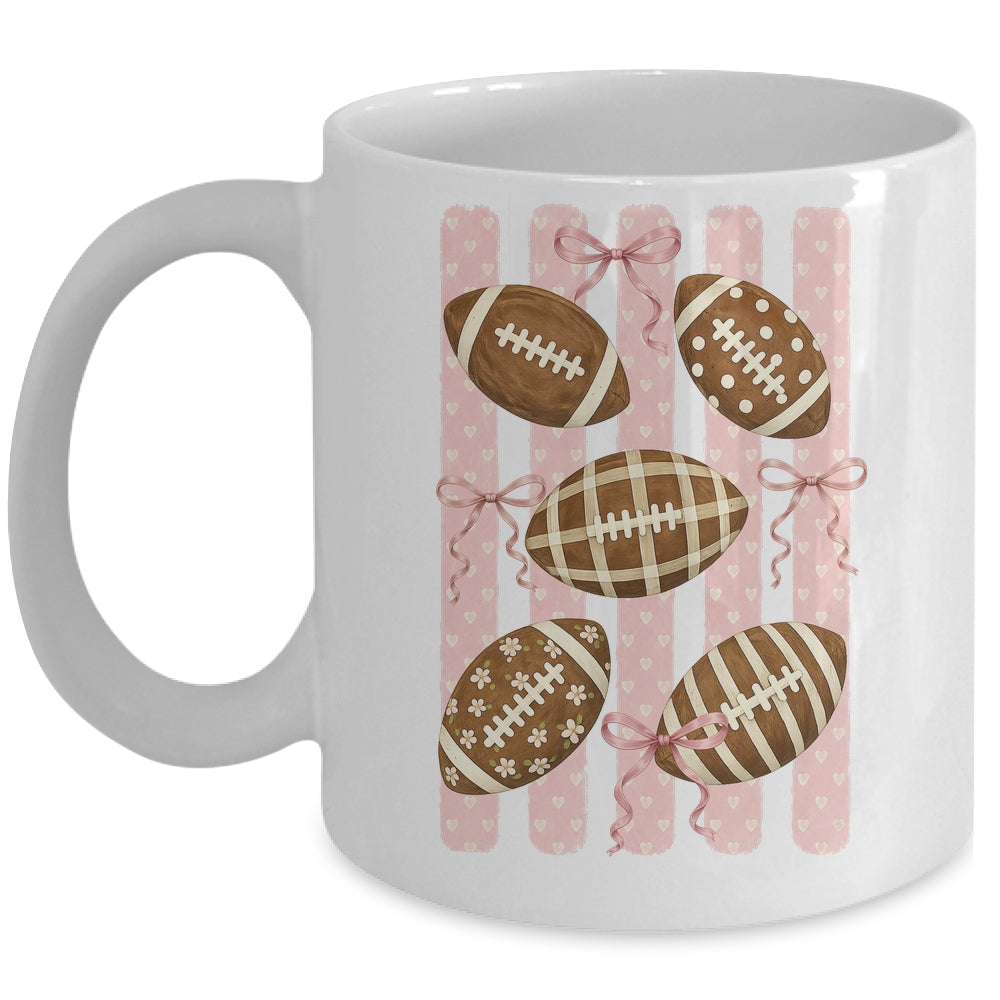Football Mom Stripes Football High School Game Day Coquette Mug | siriusteestore