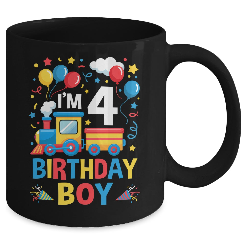 Four 4yr 4th Kids Boys Girls Train Birthday Boy 4 Years Old Mug | siriusteestore