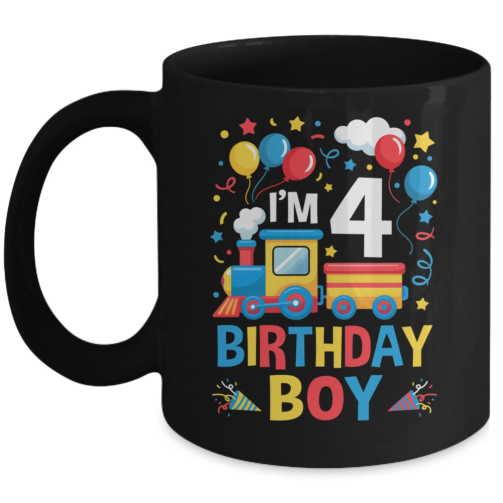 Four 4yr 4th Kids Boys Girls Train Birthday Boy 4 Years Old Mug | siriusteestore
