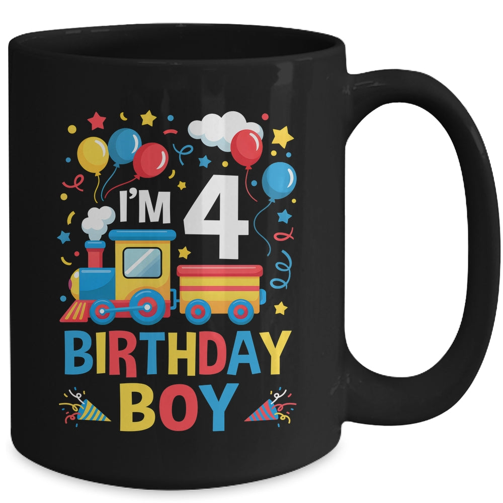 Four 4yr 4th Kids Boys Girls Train Birthday Boy 4 Years Old Mug | siriusteestore